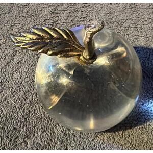 Vintage Clear Apple w/ Stem Glass Paperweight Art Glass 3” High x 3” Wide